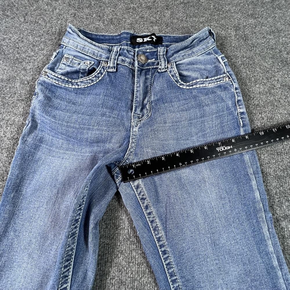 SKY Flared Jeans Women's 4 Blue Denim Embroidered Western Rhinestones Workwear - Picture 4 of 16